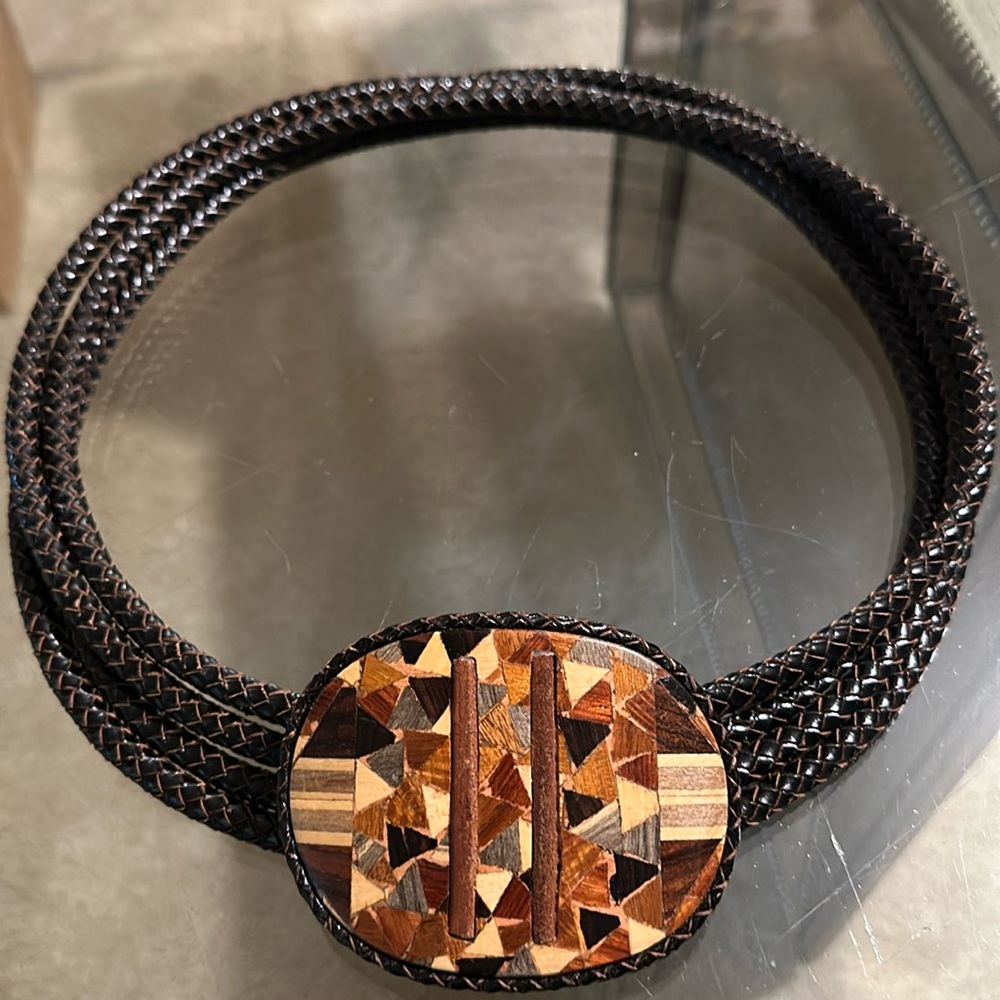 Margarita Barrera brown leather & wooden belt